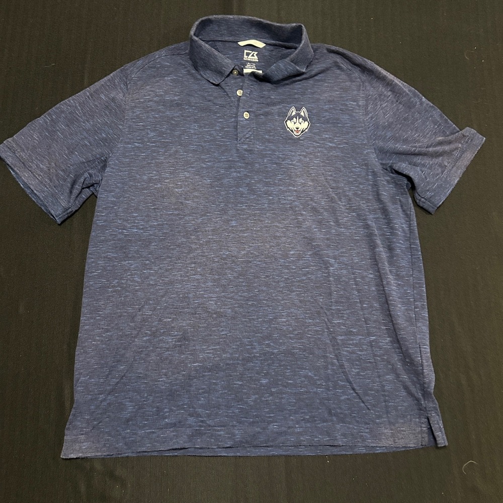 Cutter & Buck Mens XL Blue Heathered Husky Logo Short Sleeve Polo Shirt